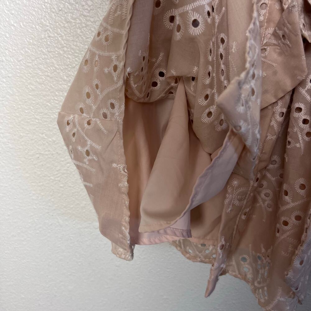 Sam Edelman Eyelet Shirt Dress Beige Puff Sleeve Belted Mini Dress Size 2 - Picture 8 of 10